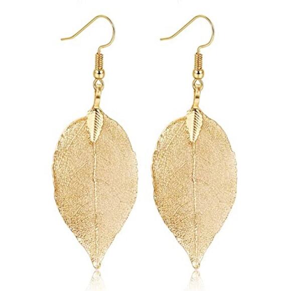 Gold Leaf Drop Earrings - Picture 1 of 1